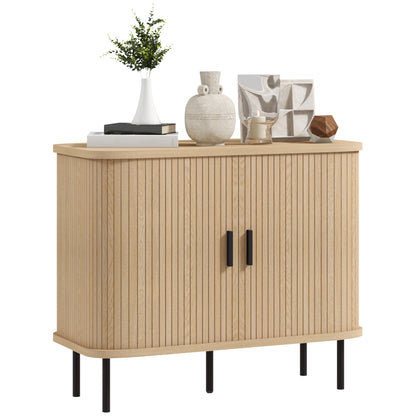 Sideboard Storage Cabinet with Slatted Tambour Sliding Doors Oak Tone