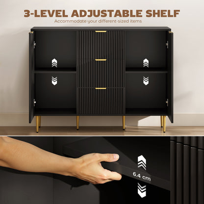 Sideboard Buffet Cabinet w/ 3 Drawers and Adjustable Shelves, Black