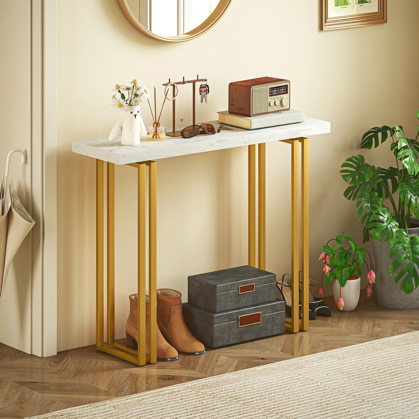 Modern Slim Long Accent Sofa Side Hall Desk for Hallway, White