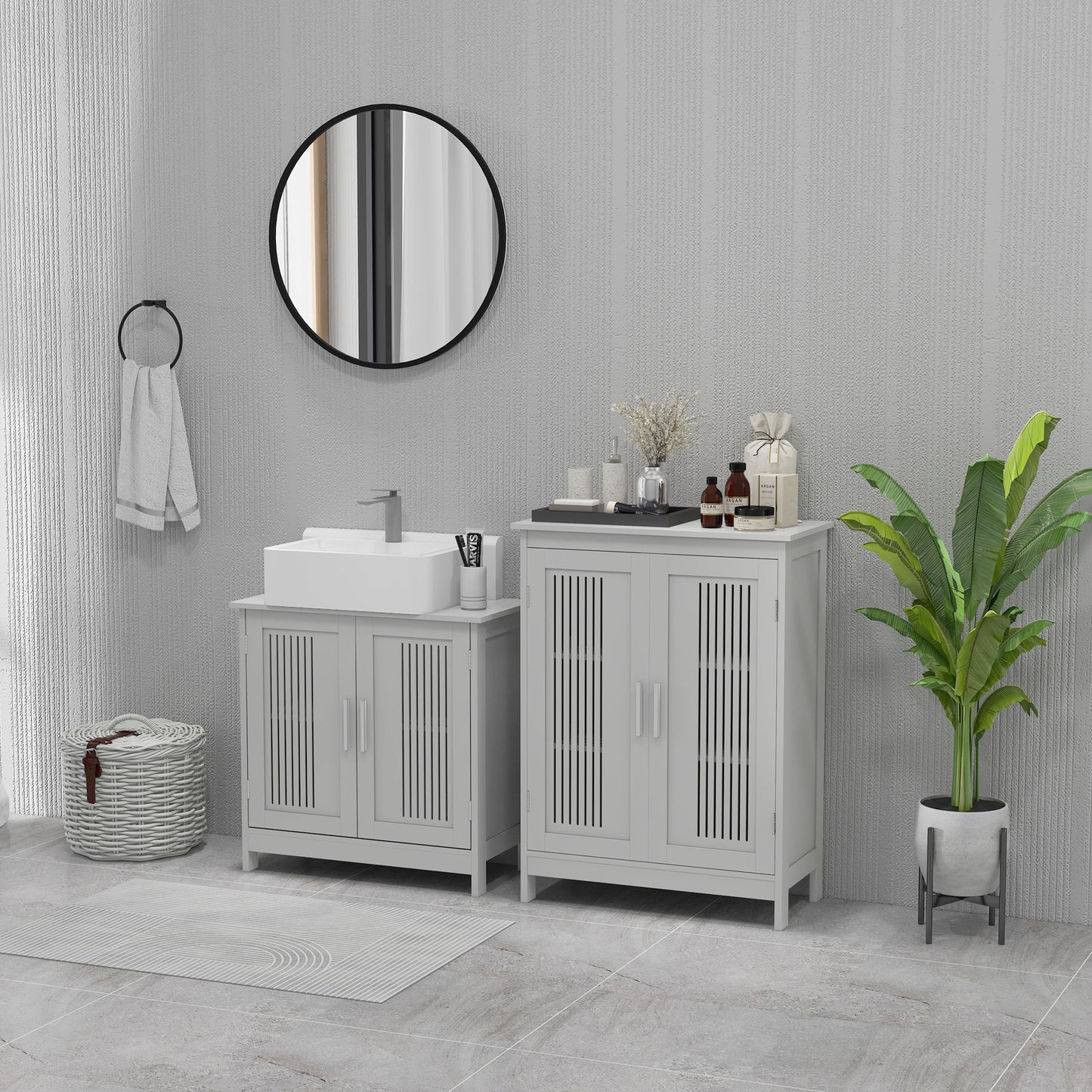 Bathroom Cabinet, Freestanding Floor Cabinet with Storage, Grey