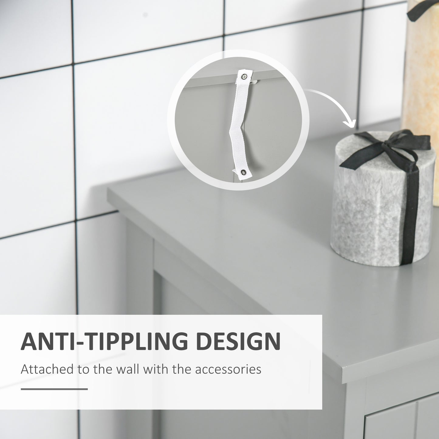 Bathroom Cabinet, Freestanding Floor Cabinet with Storage, Grey