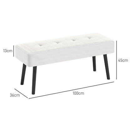 End of Bed Bench with Thick Padding for Entryway, Cream White