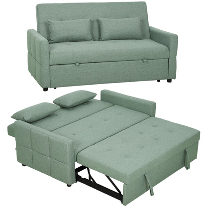 2 Seater Sofa Bed, Convertible Pull Out Bed Settee, Light Green