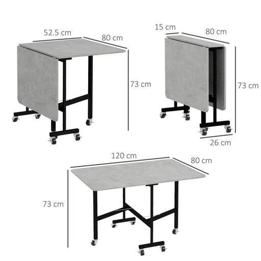 Drop Leaf Table with Wheels Folding Dining Table for Small Spaces, Grey