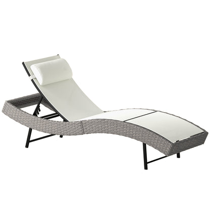 Rattan Sun Lounger with 5 Position Back, Texteline Seat, Cream