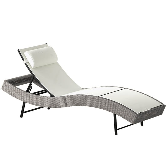 Rattan Sun Lounger with 5 Position Back, Texteline Seat, Cream