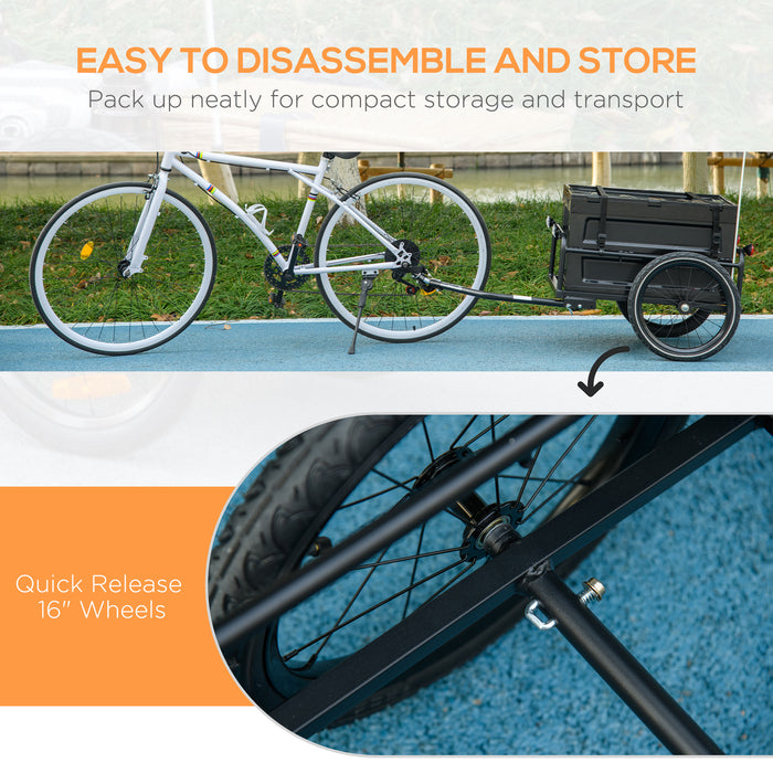 Steel Trailer for Bike, Bicycle Cargo Trailer with 65L Storage Box and Foldable Frame, Max Load 40KG, Black