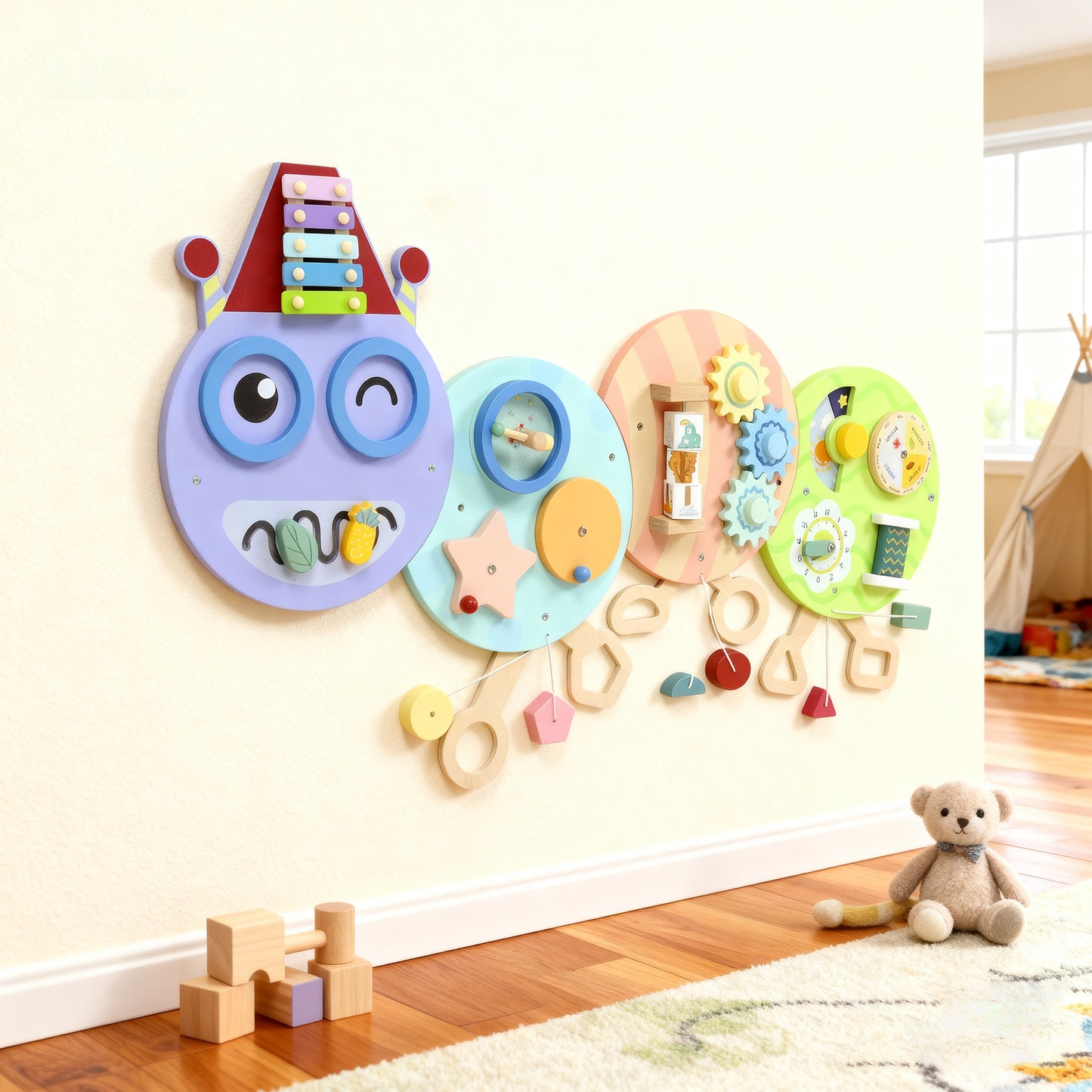 Caterpillar Busy Board, Sensory Wall Toy for Toddlers 3+