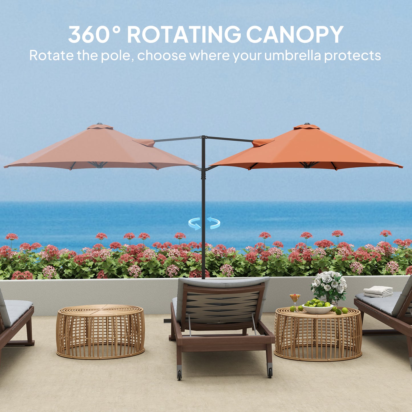 2.5M Offset Roma Patio Umbrella W/ 360° Rotation, Orange