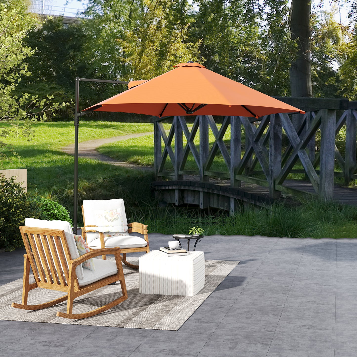 2.5M Offset Roma Patio Umbrella W/ 360° Rotation, Orange