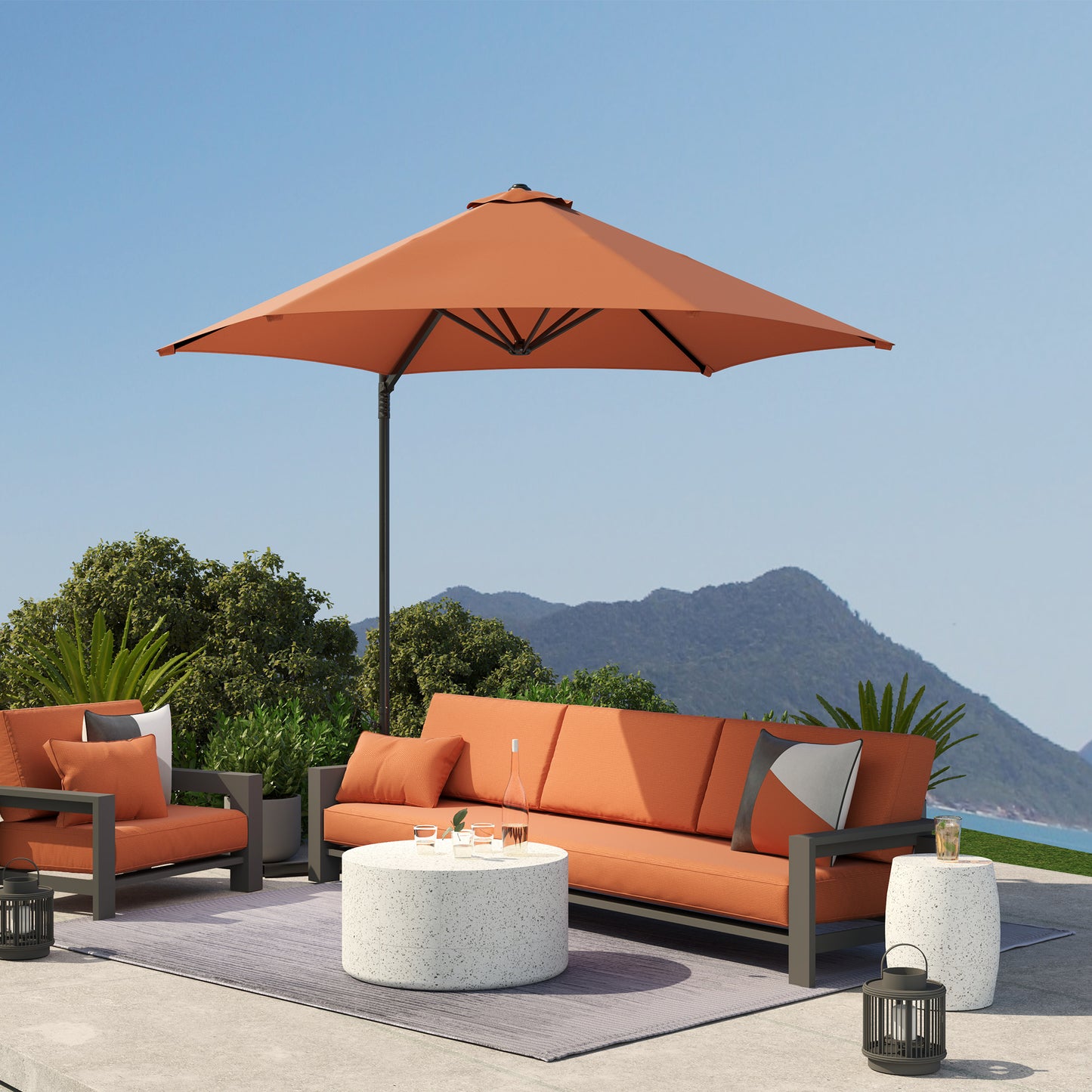 2.5M Offset Roma Patio Umbrella W/ 360° Rotation, Orange