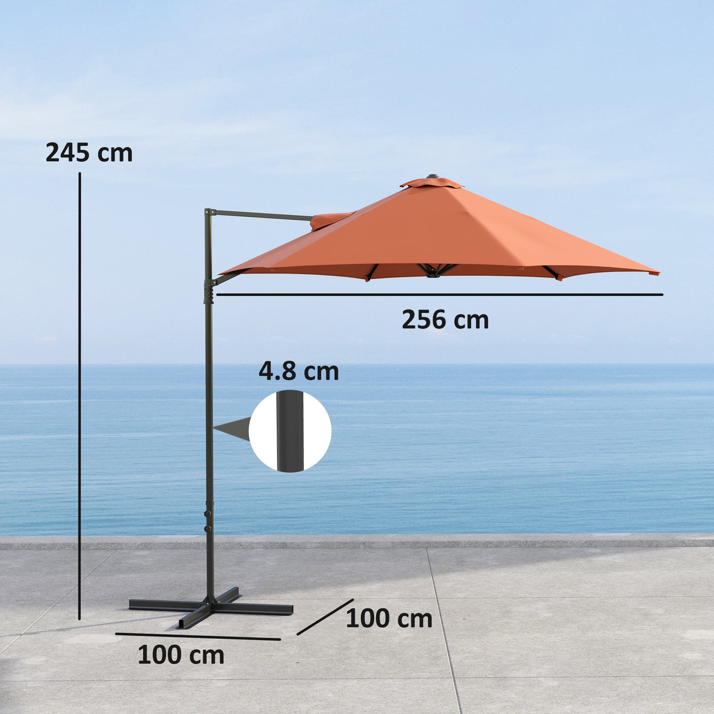 2.5M Offset Roma Patio Umbrella W/ 360° Rotation, Orange
