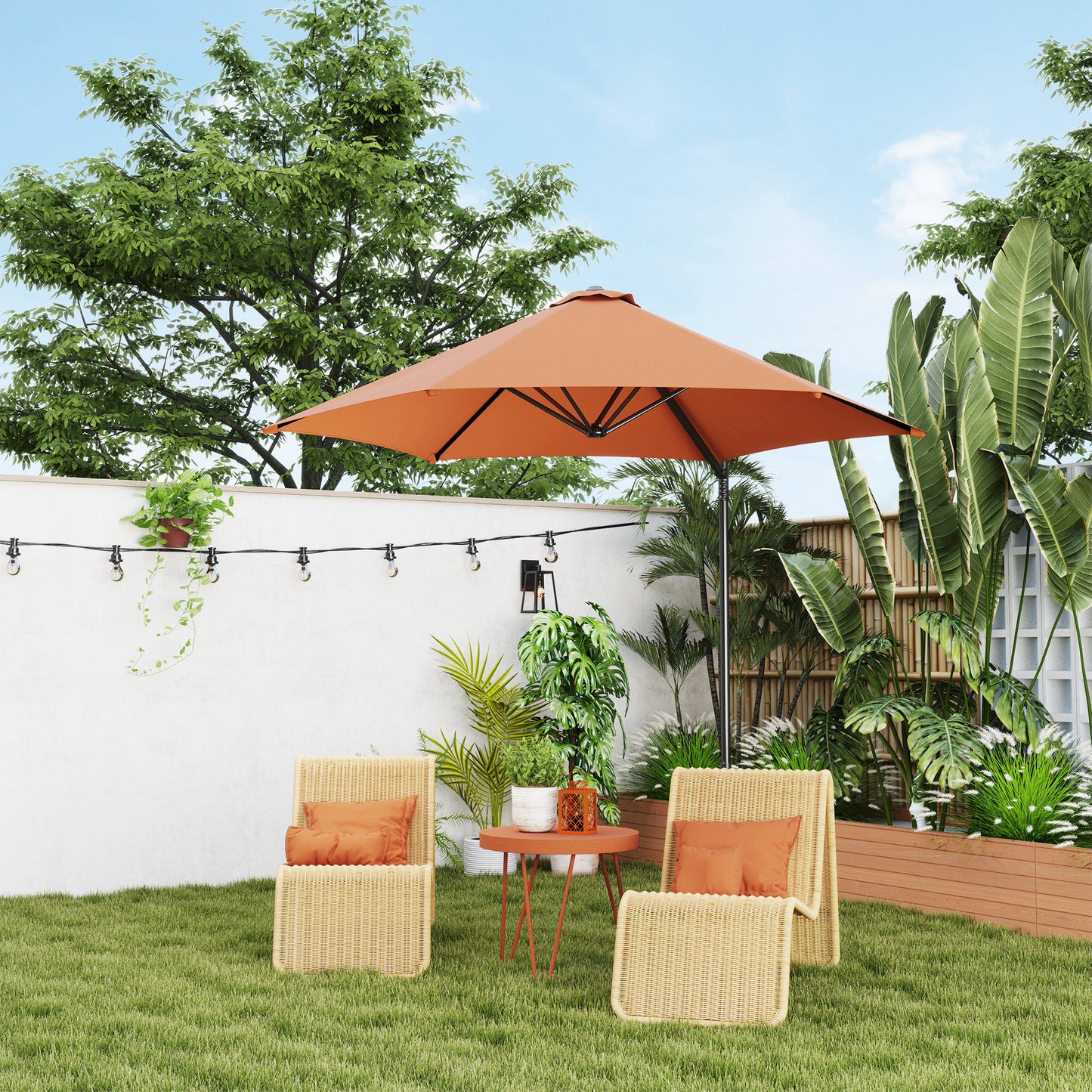 2.5M Offset Roma Patio Umbrella W/ 360° Rotation, Orange