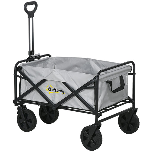 Folding Pull Along Cart Cargo Wagon Trolley with Telescopic Handle - Dark Grey