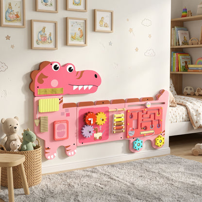 Busy Board Panels Wall Mounted Dinosaur, Pink