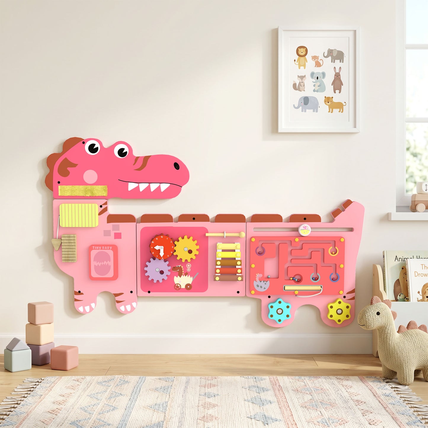 Busy Board Panels Wall Mounted Dinosaur, Pink
