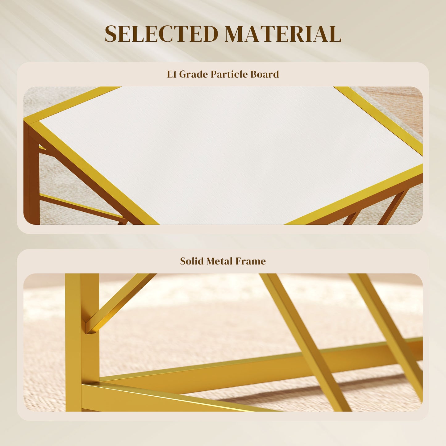 Set of 3 Nesting Coffee Tables Square End Tables w/ Metal Frame White