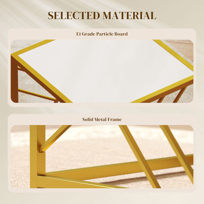 Set of 3 Nesting Coffee Tables Square End Tables w/ Metal Frame White