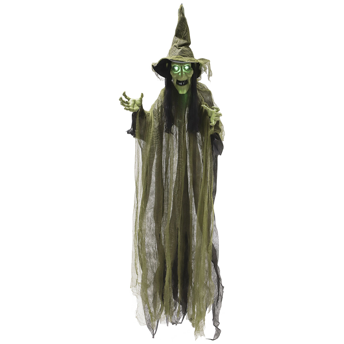 Voice Activated Halloween Animatronics Hanging Witch, Green