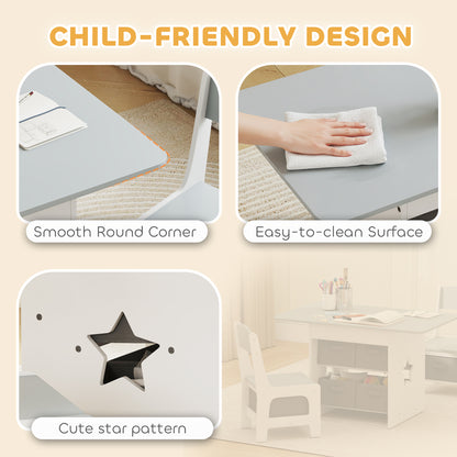 Kids Table and Chair Set with 6 Removable Drawers, Light Grey
