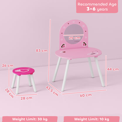 Kids Dressing Table with Mirror and Stool, Girls Vanity Set, Pink