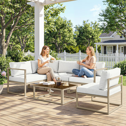 5 Seater Aluminium Garden Furniture Set with Table, Cushions, White
