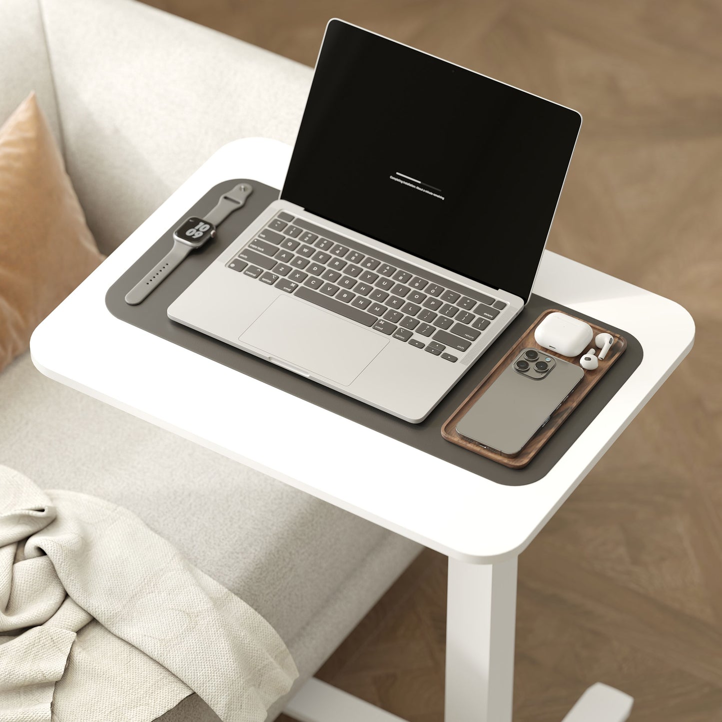 Height Adjustable Standing Desk with Wheels for Home Office, White