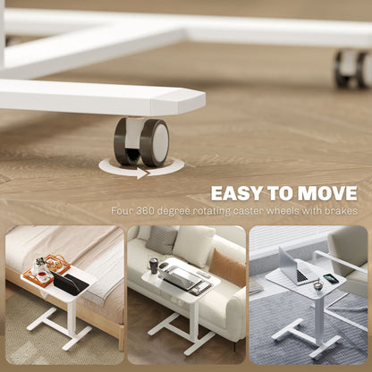 Height Adjustable Standing Desk with Wheels for Home Office, White