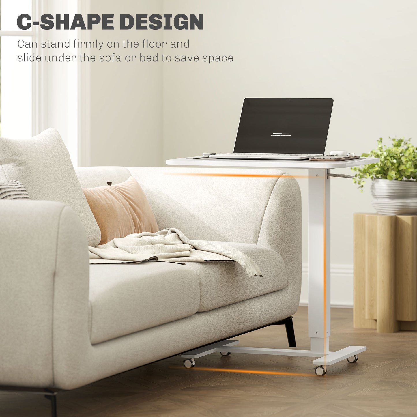 Height Adjustable Standing Desk with Wheels for Home Office, White