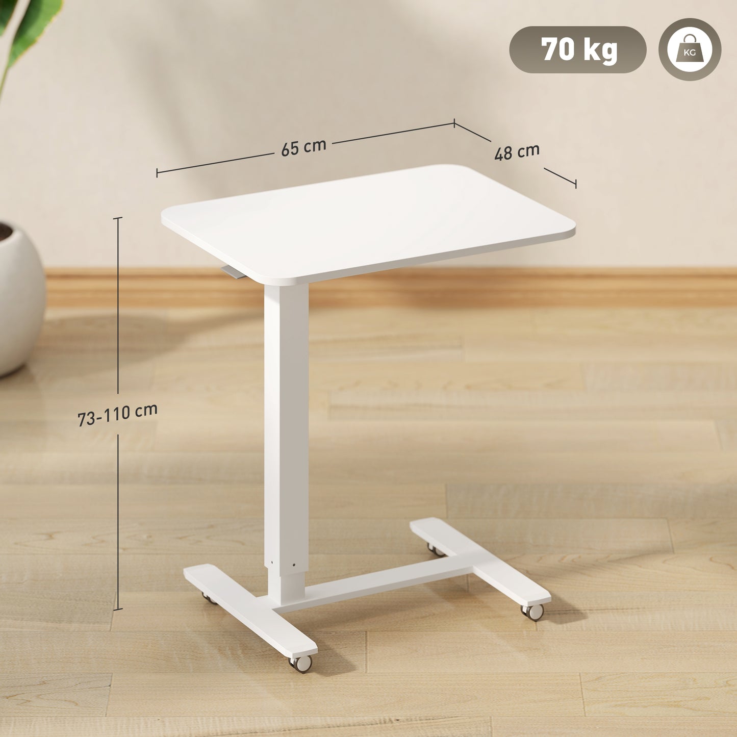 Height Adjustable Standing Desk with Wheels for Home Office, White