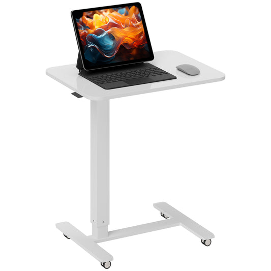 Height Adjustable Standing Desk with Wheels for Home Office, White