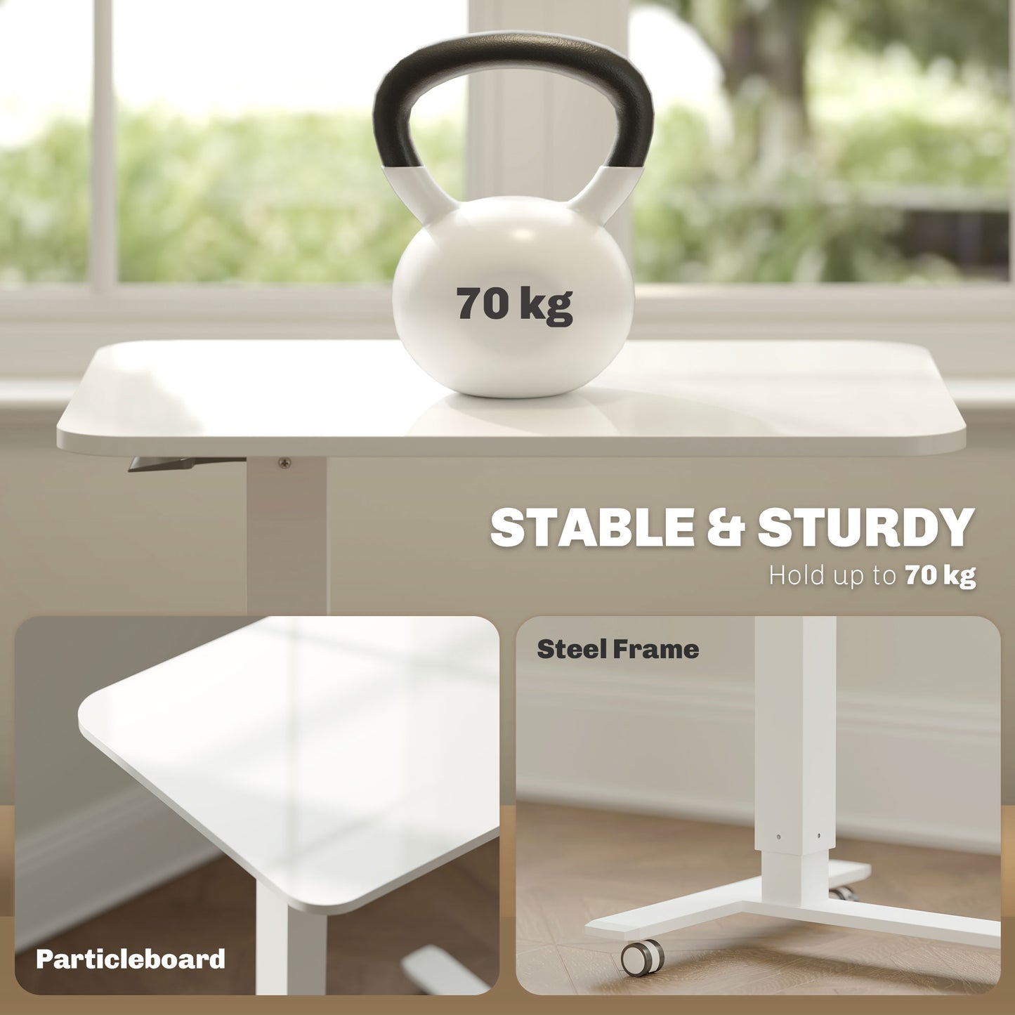 Height Adjustable Standing Desk with Wheels for Home Office, White