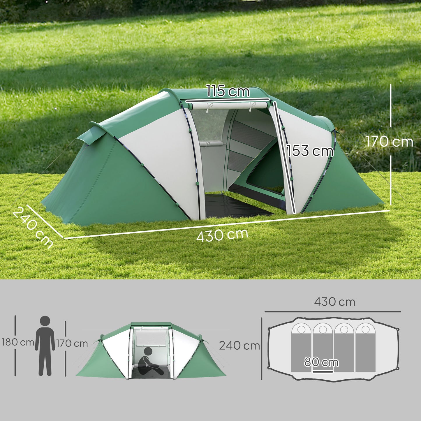 4-6 Persons Camping Tent Dome Family Travel Group Hiking Room Fishing