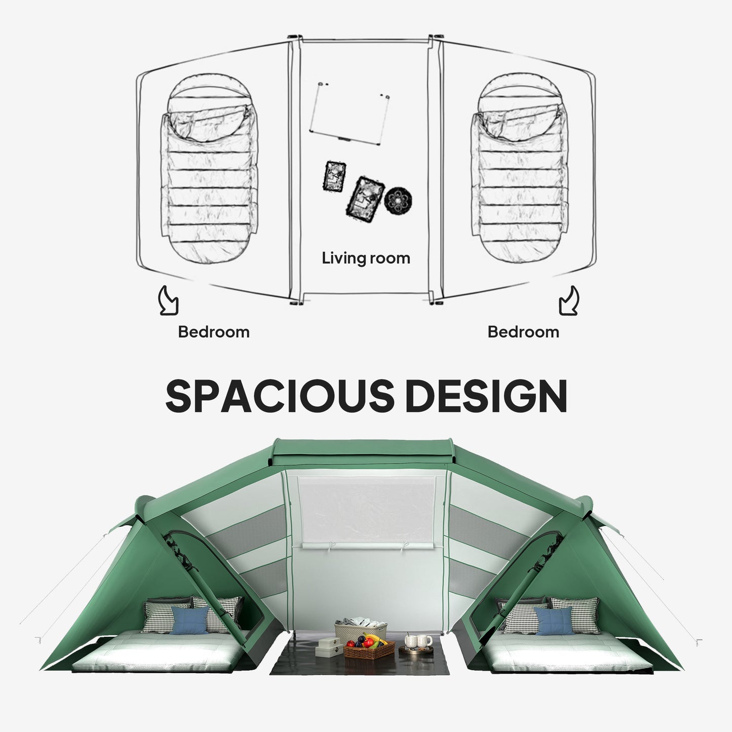 4-6 Persons Camping Tent Dome Family Travel Group Hiking Room Fishing