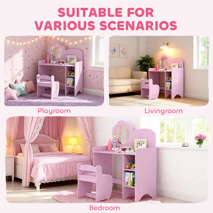 Kids Dressing Table with Mirror, Stool, Vanity Table, Purple