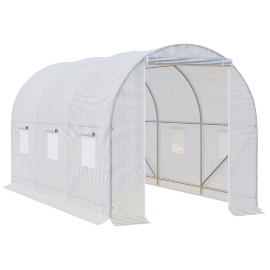 Outsunny 3.5 x 2 x 2 m Large Galvanised Steel Frame Outdoor Poly Tunnel Garden Walk-In Patio Greenhouse - White