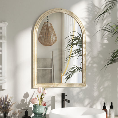 Arched Wall Mirror with Modern Tempered Glass & Polystyrene Beige