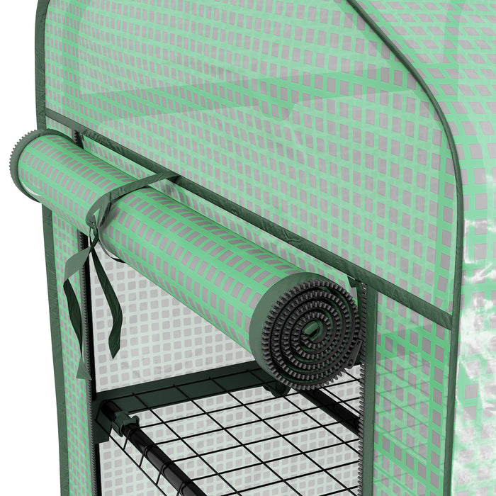 Portable Mini Greenhouse with Roll-up Door and Wheels, Green