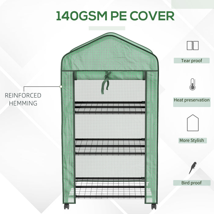 Portable Mini Greenhouse with Roll-up Door and Wheels, Green