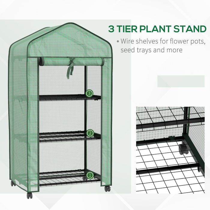 Portable Mini Greenhouse with Roll-up Door and Wheels, Green