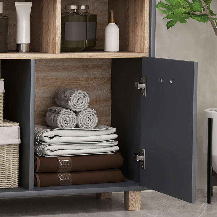 Bathroom Storage Cabinet with Open Compartments and Double Doors