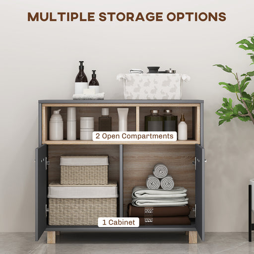 Bathroom Storage Cabinet with Open Compartments and Double Doors