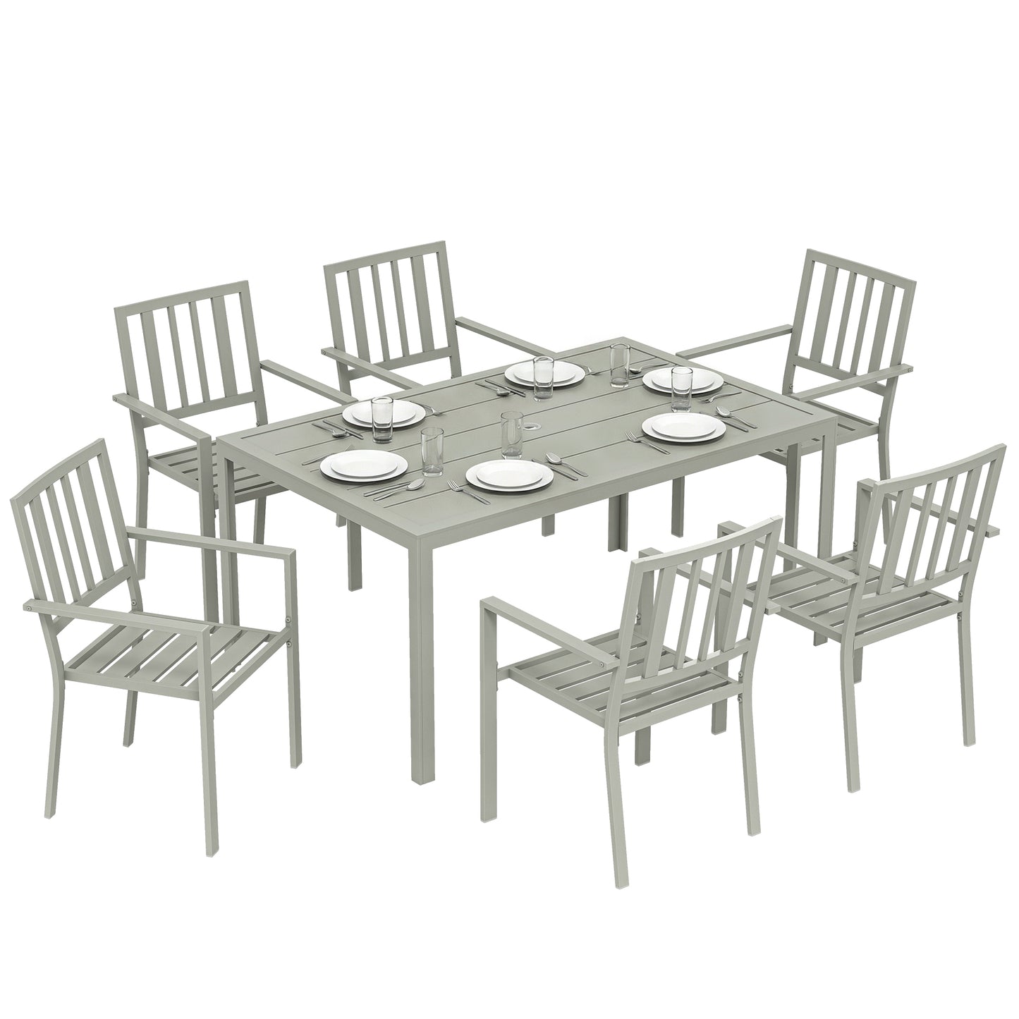 7 Pieces Garden Furniture Set with Stackable Chairs, Light Grey