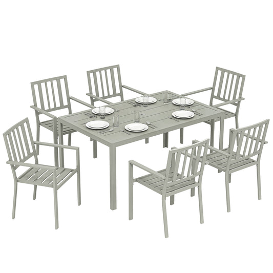 7 Pieces Garden Furniture Set with Stackable Chairs, Light Grey