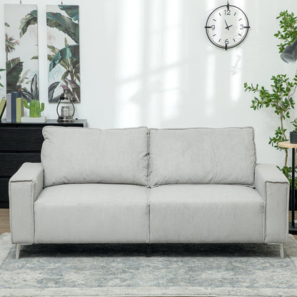 193cm Upholstered Corduroy Settee with Spring Cushion, Light Grey