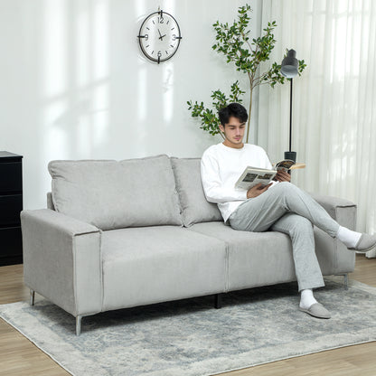 193cm Upholstered Corduroy Settee with Spring Cushion, Light Grey