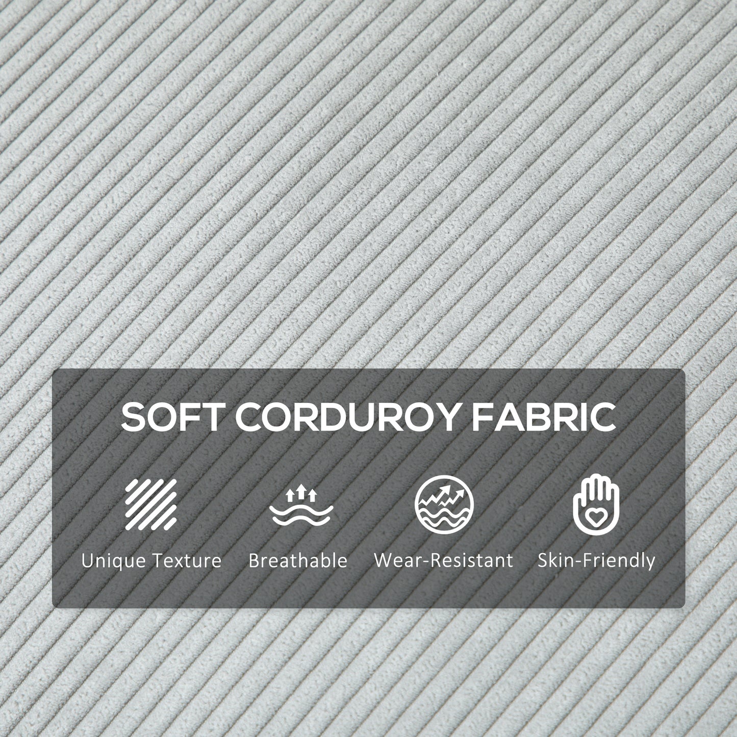 193cm Upholstered Corduroy Settee with Spring Cushion, Light Grey