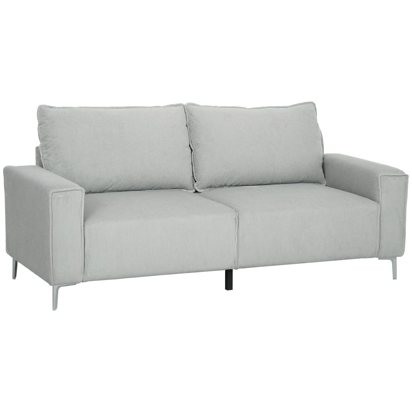 193cm Upholstered Corduroy Settee with Spring Cushion, Light Grey