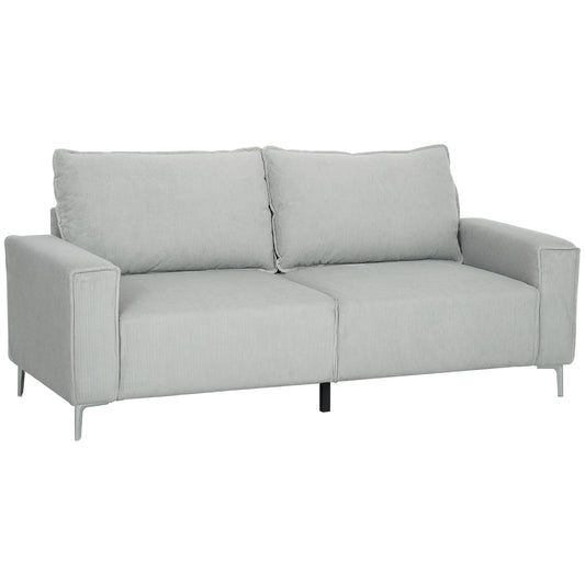 193cm Upholstered Corduroy Settee with Spring Cushion, Light Grey