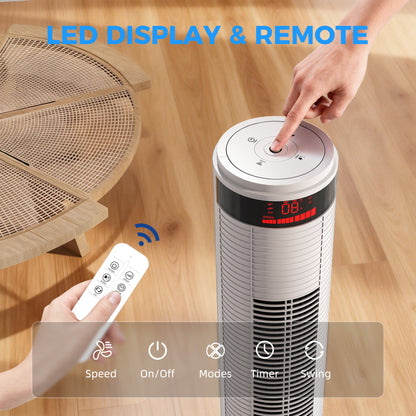 Oscillating Tower Fan Remote Control 3 Speed Modes Cooling Machine White